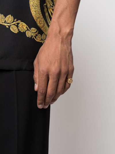 Versace Engraved Medusa Head Brass Rings In Gold