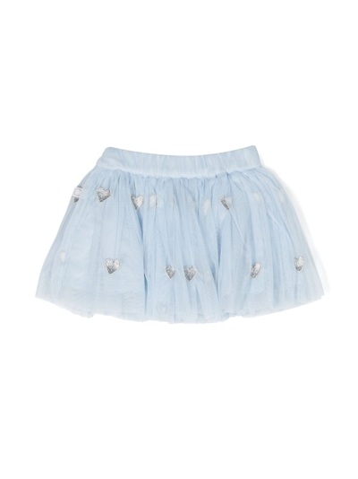 Shop Stella Mccartney Heart-embroidery Tulle Skirt In Blue