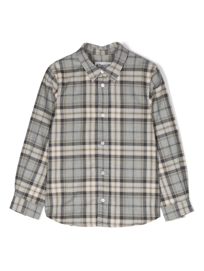 Shop Bonpoint Check-print Button-down Shirt In Grey