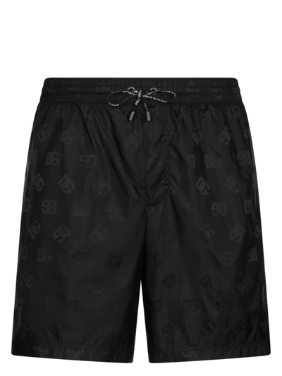 Shop Dolce & Gabbana Dg Monogram-print Swim Shorts In Black