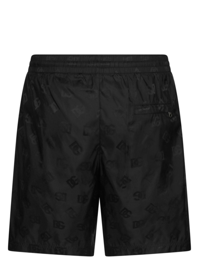 Dolce & Gabbana Mid-length Jacquard Swim Trunks With Dg Monogram In Black