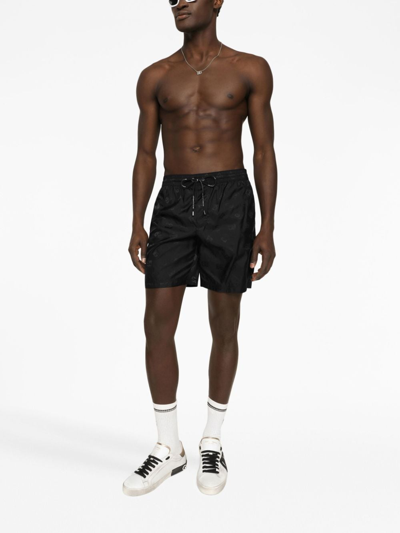 Shop Dolce & Gabbana Dg Monogram-print Swim Shorts In Black