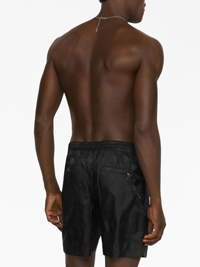 Dolce & Gabbana Mid-length Jacquard Swim Trunks With Dg Monogram In Black