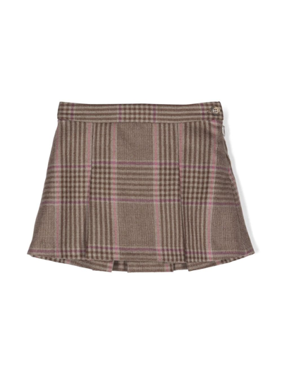 Shop Bonpoint Tutti Check-print Pleated Skirt In Brown