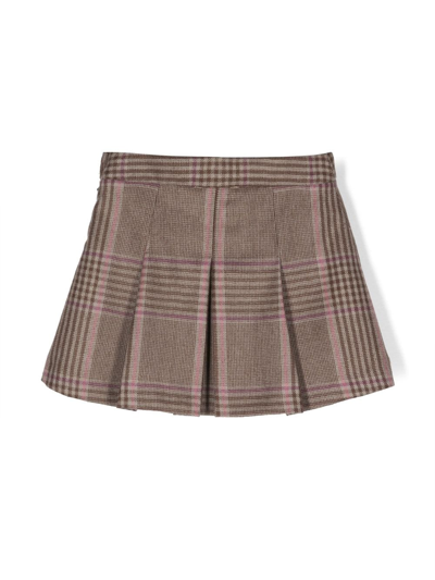 Shop Bonpoint Tutti Check-print Pleated Skirt In Brown