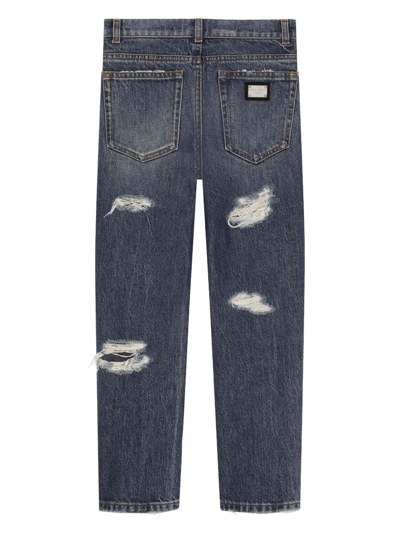 Shop Dolce & Gabbana Rip-detail Straight-leg Jeans In Blue
