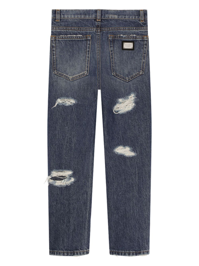 Dolce & Gabbana Rip-detail Straight-leg Jeans In Blue