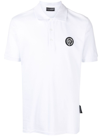 Shop Plein Sport Ss Thunder Tiger Cotton Polo Shirt In White