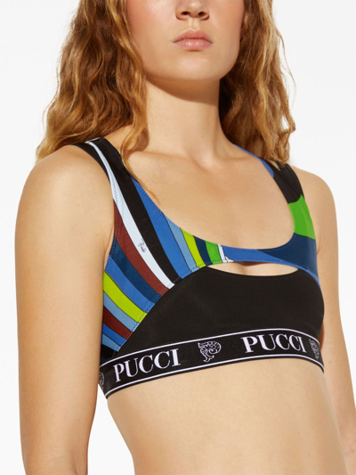 Shop Pucci Iride-print Cut-out Crop Top In Black
