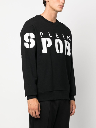 Shop Plein Sport Ls Logo-print Cotton Jumper In Black