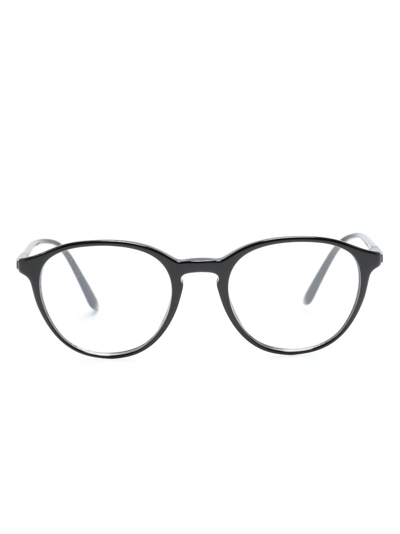 Shop Giorgio Armani Logo-print Round-frame Glasses In Black