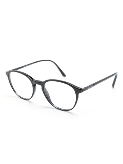 Giorgio Armani Logo-print Round-frame Glasses In Black