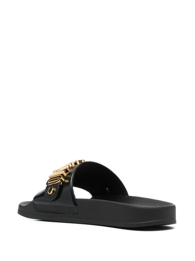 Shop Moschino Logo-plaque Slides In Black