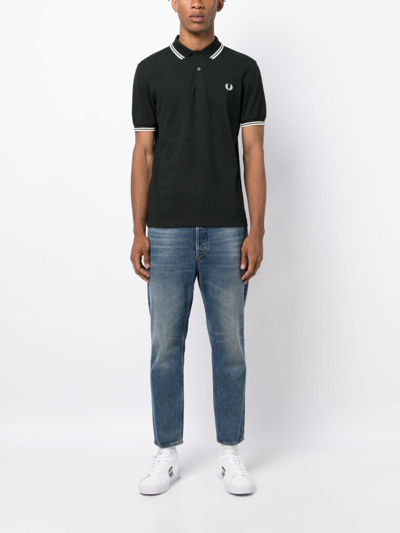 Shop Fred Perry Contrast-trim Cotton Polo Shirt In Green
