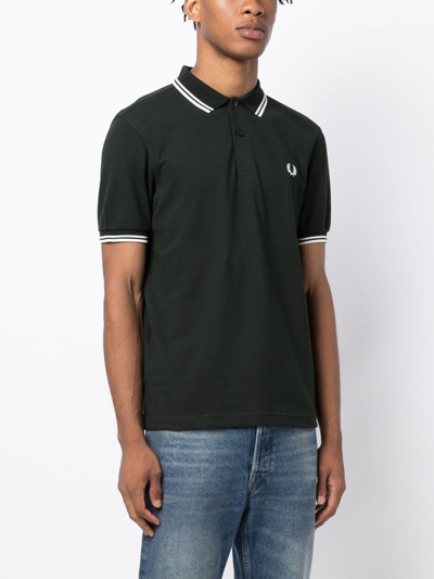 Shop Fred Perry Contrast-trim Cotton Polo Shirt In Green
