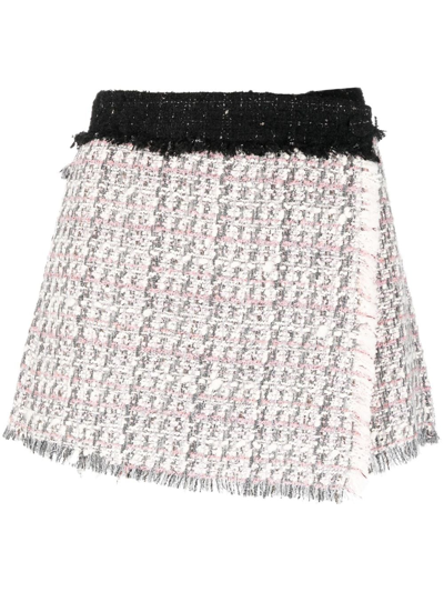 Shop Msgm Wrap-front Tweed Skorts In Grey