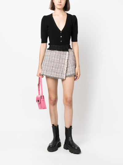 Shop Msgm Wrap-front Tweed Skorts In Grey