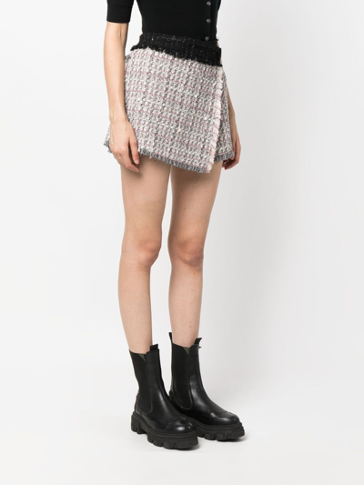 Shop Msgm Wrap-front Tweed Skorts In Grey