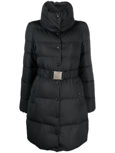 Shop Patrizia Pepe Belted-waist Padded Midi Coat In Black