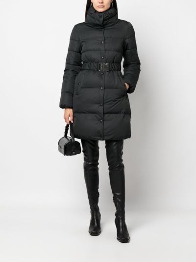 Shop Patrizia Pepe Belted-waist Padded Midi Coat In Black