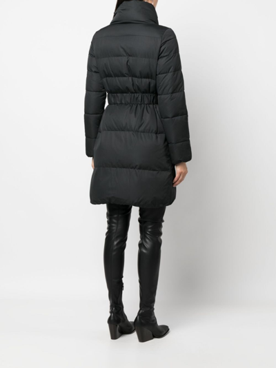 Shop Patrizia Pepe Belted-waist Padded Midi Coat In Black