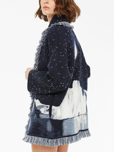 Shop Alanui In The Middle Of Nowhere Jacquard Cardigan In Blue