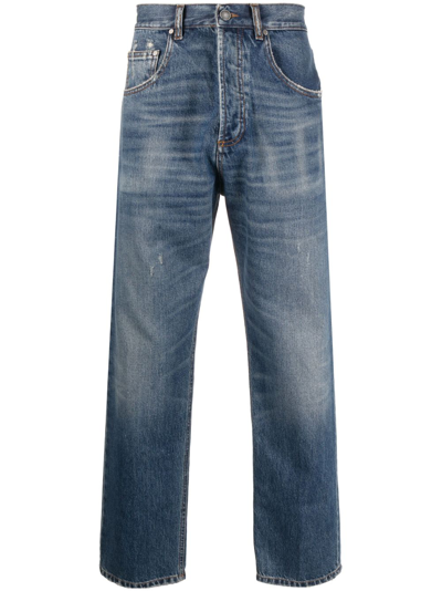 Shop Lardini Distressed Straigh-leg Jeans In Blue