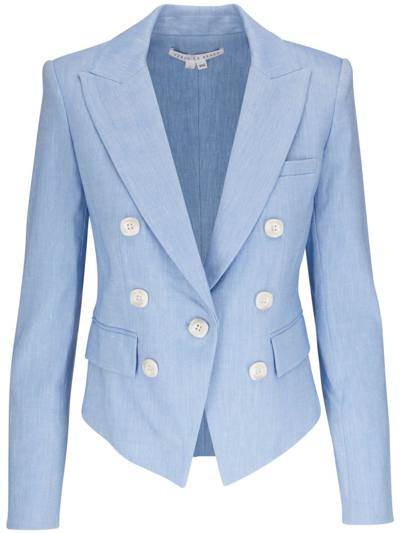 Shop Veronica Beard Single-breasted Linen-blend Blazer In Blue