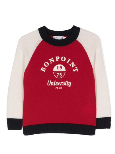 Shop Bonpoint Logo-embroidered Wool Sweatshirt In Red