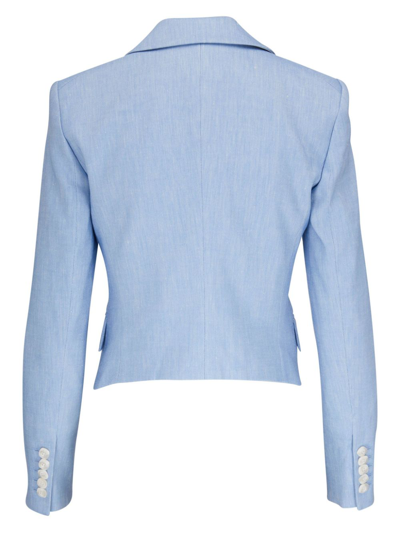Shop Veronica Beard Single-breasted Linen-blend Blazer In Blue