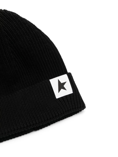 Shop Golden Goose Logo-patch Ribbed Beanie In Black