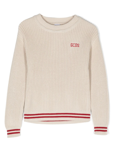 Shop Gcds Logo Intarsia-knit Cotton Jumper In Neutrals
