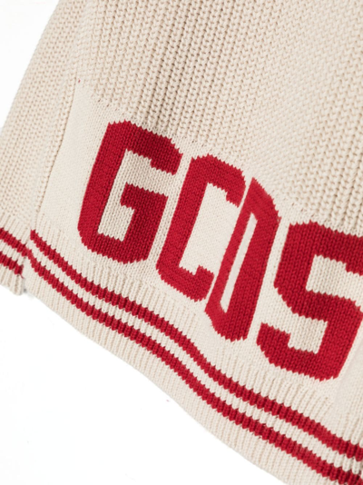 Shop Gcds Logo Intarsia-knit Cotton Jumper In Neutrals