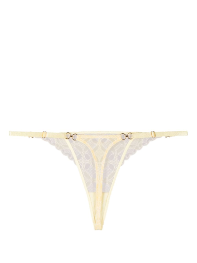 Shop Bordelle Alta Embroidered Thong In Yellow