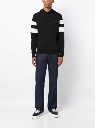 Fred Perry Striped Sleeve Cotton Hoodie In Black