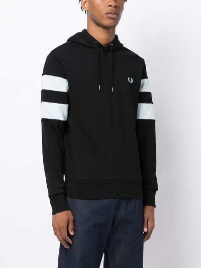 Fred Perry Striped Sleeve Cotton Hoodie In Black