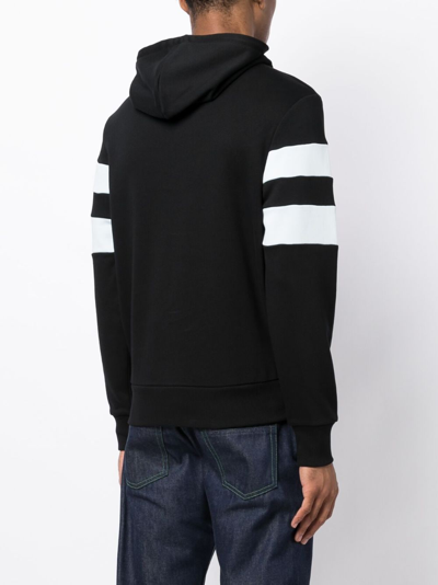 Fred Perry Striped Sleeve Cotton Hoodie In Black
