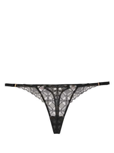 Shop Bordelle Lace-embroidered Semi-sheer Thong In Black