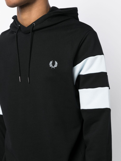 Fred Perry Striped Sleeve Cotton Hoodie In Black