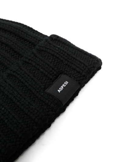 Shop Aspesi Logo-patch Ribbed Beanie In Black