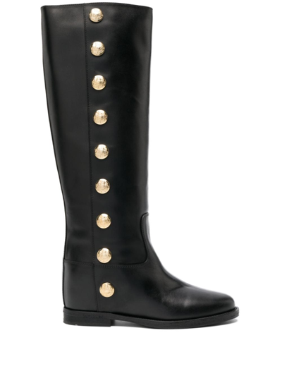 Shop Via Roma 15 Golden-buttonned Leather Boots In Black