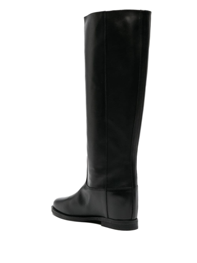 Shop Via Roma 15 Golden-buttonned Leather Boots In Black