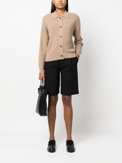 Closed Ribbed-knit Spread-collar Cardigan In Neutrals