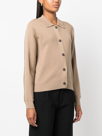 Closed Ribbed-knit Spread-collar Cardigan In Neutrals