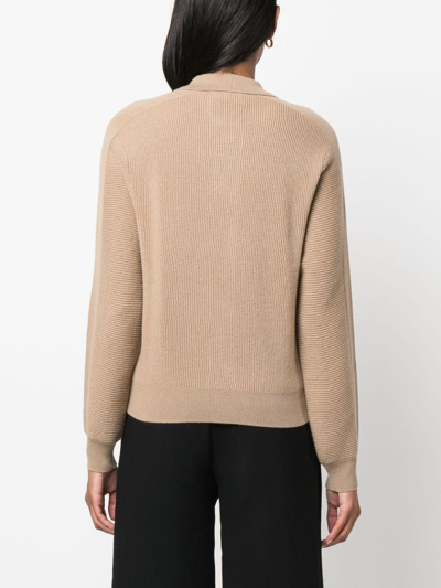 Closed Ribbed-knit Spread-collar Cardigan In Neutrals