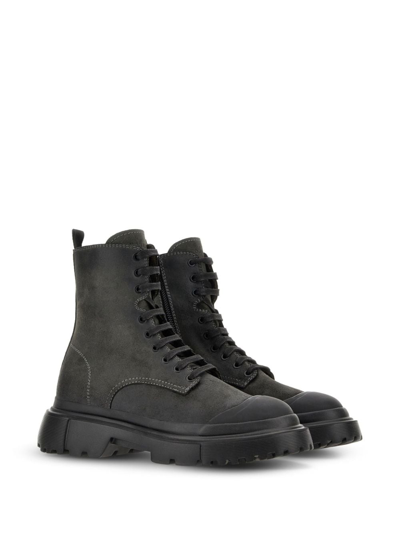 Shop Hogan H619 Anfibio Leather Boots In Black