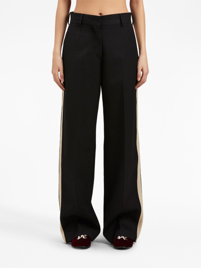 Shop Palm Angels Knit-tape Straight Trousers In Black