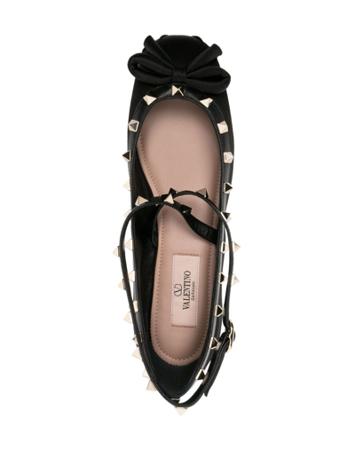 Shop Valentino Rockstud Satin Ballerina Shoes In Black