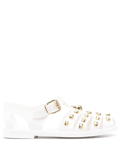 Shop Moschino Teddy Bear-embellished Caged Sandals In White