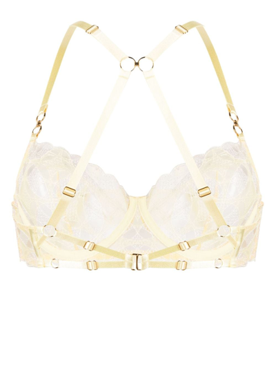 Shop Bordelle Alta Embroidered Balconette Bra In Yellow